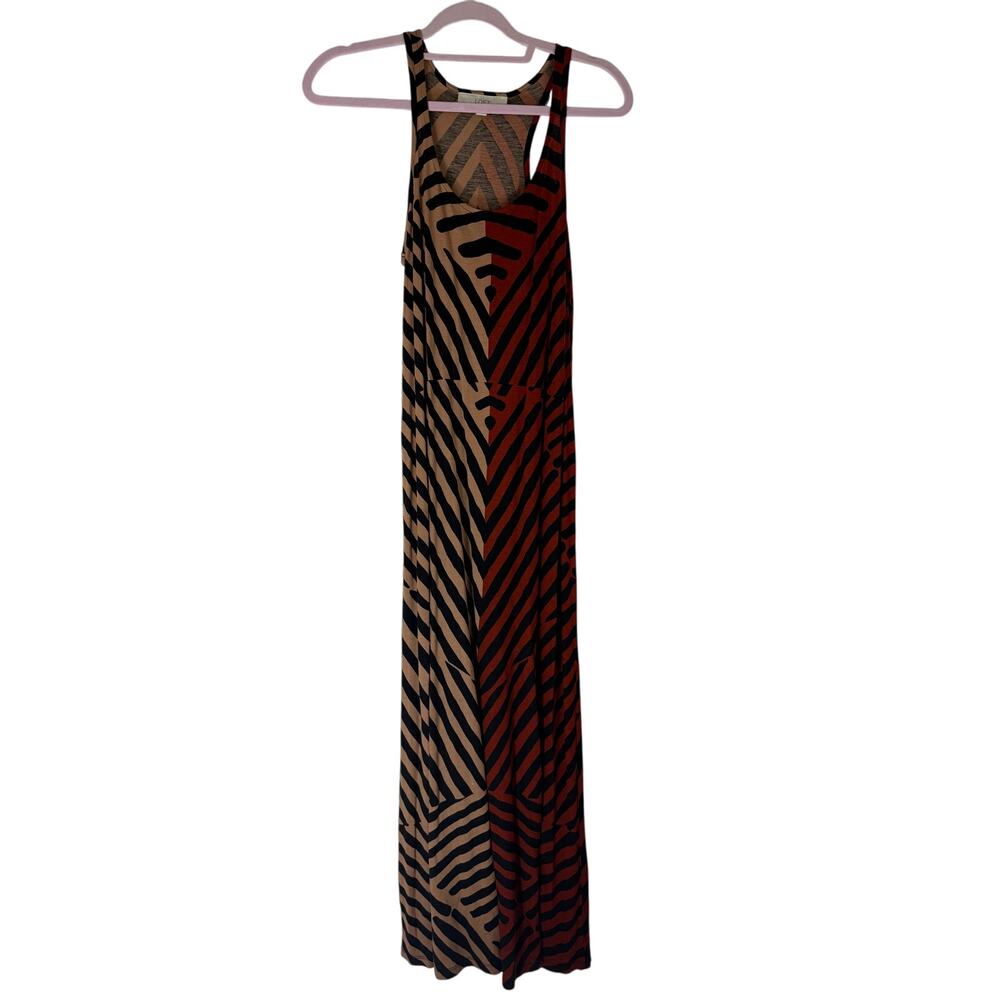 Ann Taylor Loft Black Orange Color Blocked Tribal Design Aline Maxi Dress Size S